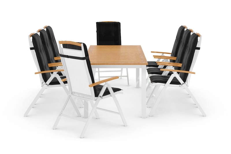 Las Vegas Matgrupp Utomhus 220-280x100+ 8 Las Vegas Lyx Stol m Dyna - Vit/Teak/Svart - Utemöbler & utemiljö - Utegrupp - Matgrupp utomhus