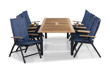 Las Vegas Matgrupp Utomhus 220-280x100+ 8 Stolar m Dyna - Svart/Teak/Blå - Utemöbler & utemiljö - Utegrupp - Matgrupp utomhus