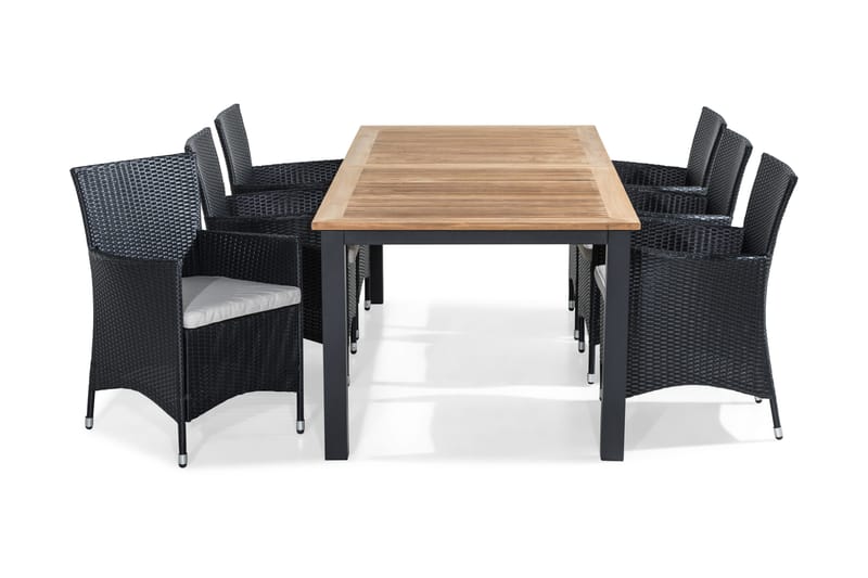 Las Vegas Matgrupp Utomhus 224-324x100 + 6 Thor Fåtölj m Dyna, Teak/Svart/Grå