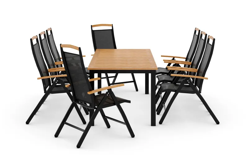 Las Vegas Matgrupp Utomhus Las Vegas 220-280 + 8 Positionsstol Lyx - Svart/Teak - Utemöbler & utemiljö - Utegrupp - Matgrupp utomhus