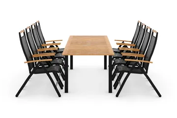 Las Vegas Matgrupp Utomhus Las Vegas 220-280 + 8 Positionsstol Lyx - Svart/Teak - Utemöbler & utemiljö - Utegrupp - Matgrupp utomhus