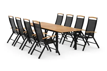 Las Vegas Matgrupp Utomhus Las Vegas 220-280 + 8 Positionsstol Lyx - Svart/Teak - Utemöbler & utemiljö - Utegrupp - Matgrupp utomhus