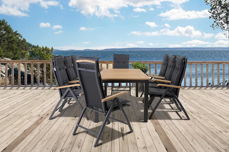 Las Vegas Matgrupp Utomhus Las Vegas 220-280 + 8 Positionsstol Lyx - Svart/Teak - Utemöbler & utemiljö - Utegrupp - Matgrupp utomhus