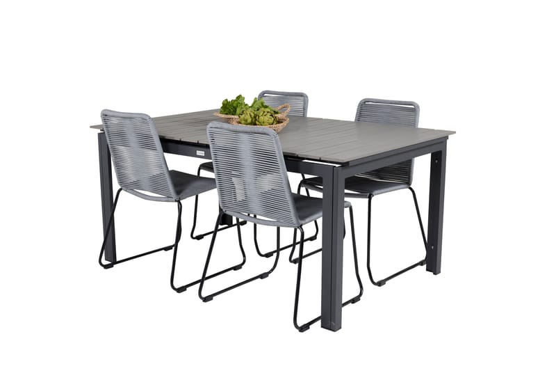 Levels Förlängningsbar Matgrupp 160-240 cm + 4 st Lindos Matstol Sv - Grå/Svart - Utemöbler & utemiljö - Utegrupp - Matgrupp utomhus