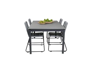 Levels Förlängningsbar Matgrupp 160-240 cm + 4 st Lindos Matstol Sv - Grå/Svart - Utemöbler & utemiljö - Utegrupp - Matgrupp utomhus