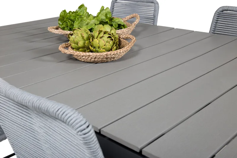 Levels Förlängningsbar Matgrupp 160-240 cm + 4 st Lindos Matstol Sv - Grå/Svart - Utemöbler & utemiljö - Utegrupp - Matgrupp utomhus