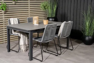 Levels Förlängningsbar Matgrupp 160-240 cm + 4 st Lindos Matstol Sv - Grå/Svart - Utemöbler & utemiljö - Utegrupp - Matgrupp utomhus