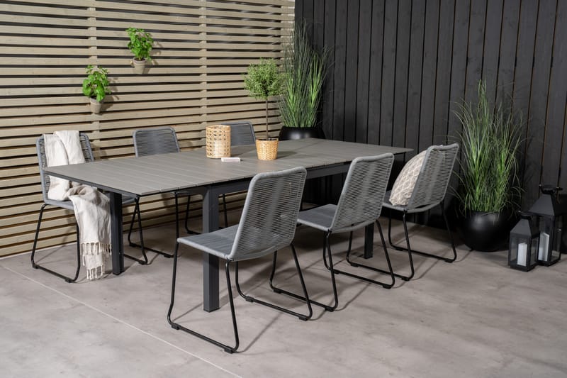 Levels Förlängningsbar Matgrupp 160cm + 6 Lindos Stolar Svar - Svart/Grå - Utemöbler & utemiljö - Utegrupp - Matgrupp utomhus
