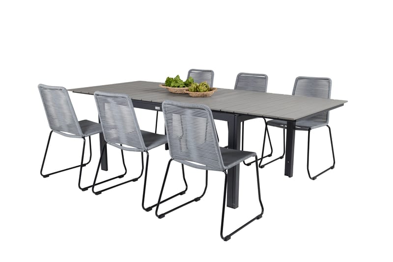 Levels Förlängningsbar Matgrupp 160cm + 6 Lindos Stolar Svar - Svart/Grå - Utemöbler & utemiljö - Utegrupp - Matgrupp utomhus