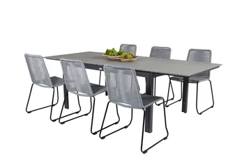 Levels Förlängningsbar Matgrupp 160cm + 6 Lindos Stolar Svar - Svart/Grå - Utemöbler & utemiljö - Utegrupp - Matgrupp utomhus