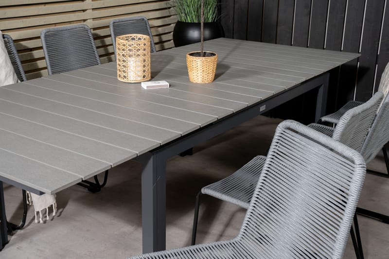 Levels Förlängningsbar Matgrupp 160cm + 6 Lindos Stolar Svar - Svart/Grå - Utemöbler & utemiljö - Utegrupp - Matgrupp utomhus