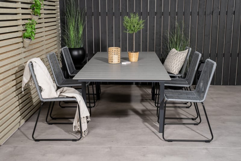 Levels Förlängningsbar Matgrupp 160cm + 6 Lindos Stolar Svar - Svart/Grå - Utemöbler & utemiljö - Utegrupp - Matgrupp utomhus