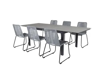 Levels Förlängningsbar Matgrupp 160cm + 6 Lindos Stolar Svar - Svart/Grå - Utemöbler & utemiljö - Utegrupp - Matgrupp utomhus