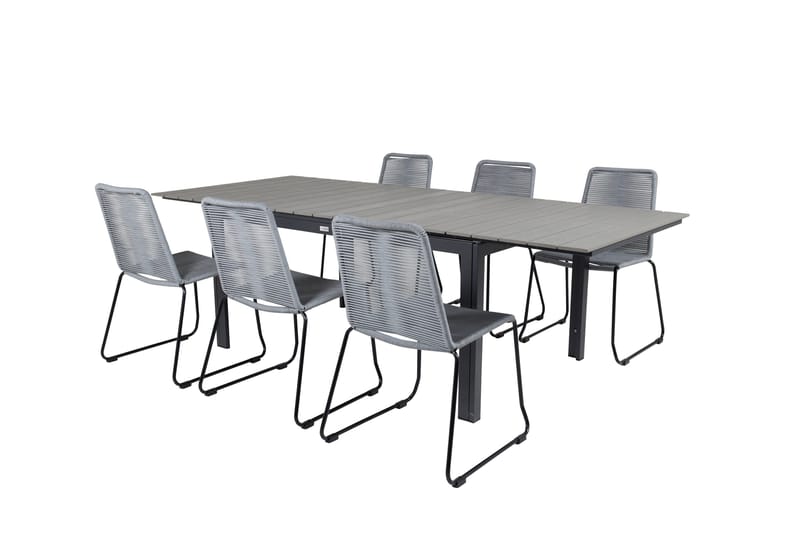 Levels Förlängningsbar Matgrupp 160cm + 6 Lindos Stolar Svar - Svart/Grå - Utemöbler & utemiljö - Utegrupp - Matgrupp utomhus