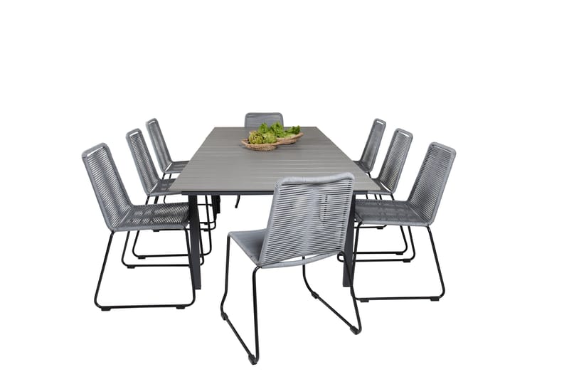 Levels Förlängningsbar Matgrupp 160cm + 8 Lindos Stolar Svar - Svart/Grå - Utemöbler & utemiljö - Utegrupp - Matgrupp utomhus