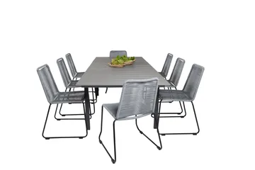 Levels Förlängningsbar Matgrupp 160cm + 8 Lindos Stolar Svar - Svart/Grå - Utemöbler & utemiljö - Utegrupp - Matgrupp utomhus