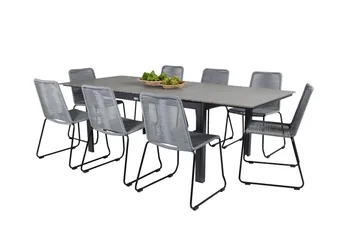Levels Förlängningsbar Matgrupp 160cm + 8 Lindos Stolar Svar - Svart/Grå - Utemöbler & utemiljö - Utegrupp - Matgrupp utomhus