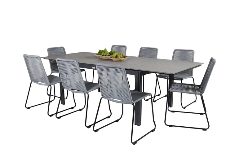Levels Förlängningsbar Matgrupp 160cm + 8 Lindos Stolar Svar - Svart/Grå - Utemöbler & utemiljö - Utegrupp - Matgrupp utomhus