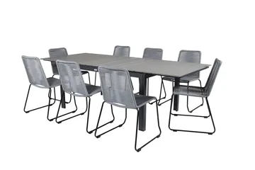 Levels Förlängningsbar Matgrupp 160cm + 8 Lindos Stolar Svar - Svart/Grå - Utemöbler & utemiljö - Utegrupp - Matgrupp utomhus