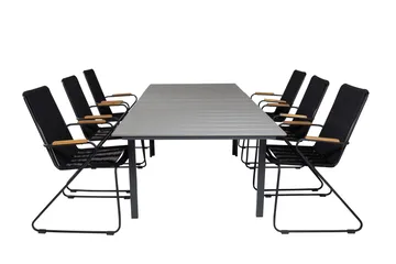 Levels Förlängningsbar Matgrupp Utomhus 160-240 cm + 6 st Bois Matstol - Grå/Svart - Utemöbler & utemiljö - Utegrupp - Matgrupp utomhus