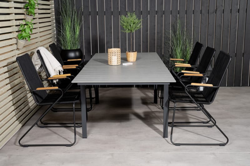 Levels Förlängningsbar Matgrupp Utomhus 160-240 cm + 6 st Bois Matstol - Grå/Svart - Utemöbler & utemiljö - Utegrupp - Matgrupp utomhus