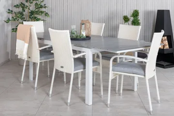 Levels Förlängningsbar Matgrupp Utomhus 160-240cm + 6 Anna Stolar - Vit/Grå - Utemöbler & utemiljö - Utegrupp - Matgrupp utomhus