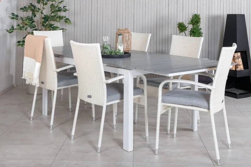 Levels Förlängningsbar Matgrupp Utomhus 160-240cm + 6 Anna Stolar - Vit/Grå - Utemöbler & utemiljö - Utegrupp - Matgrupp utomhus