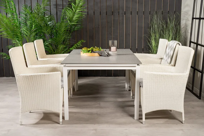 Levels Förlängningsbar Matgrupp Utomhus 160-240cm + 6 Malin Stolar, Vit