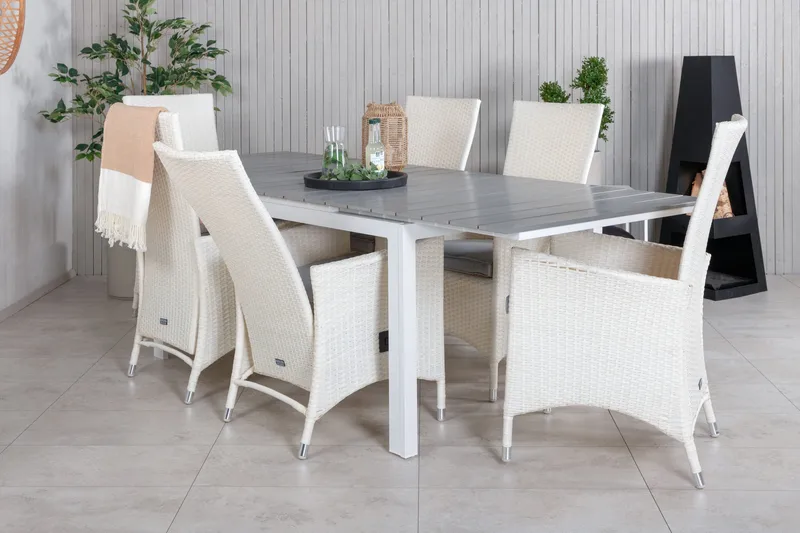 Levels Förlängningsbar Matgrupp Utomhus 160-240cm + 6 Padova Stolar, Grå