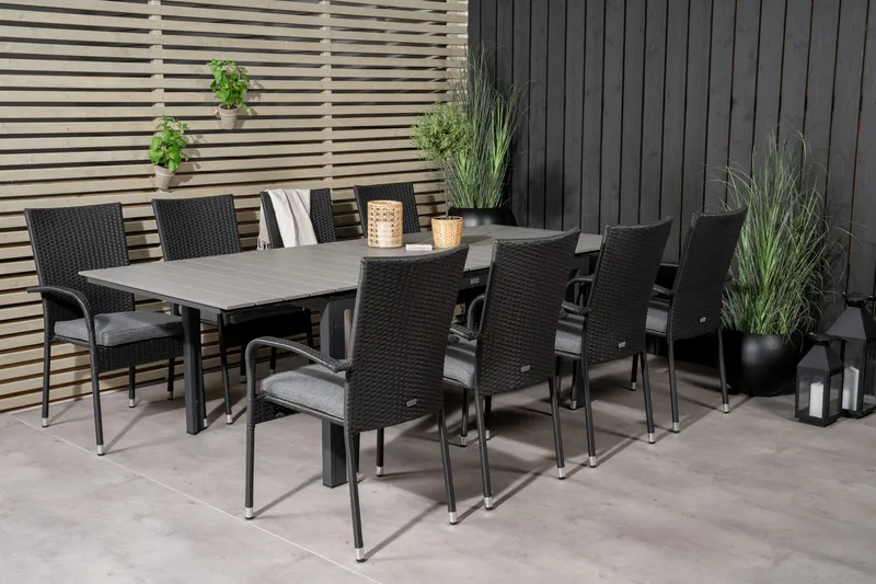 Levels Förlängningsbar Matgrupp Utomhus 160-240cm + 8 Anna Stolar - Vit/Grå - Utemöbler & utemiljö - Utegrupp - Matgrupp utomhus