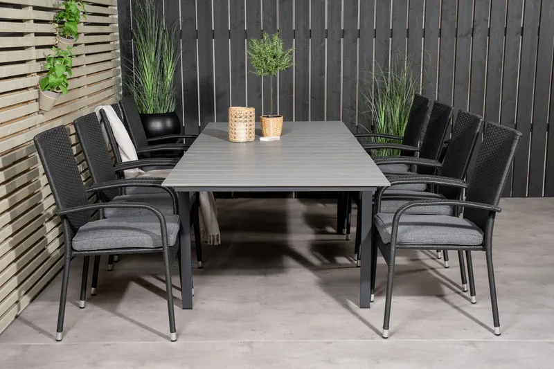 Levels Förlängningsbar Matgrupp Utomhus 160-240cm + 8 Anna Stolar - Vit/Grå - Utemöbler & utemiljö - Utegrupp - Matgrupp utomhus