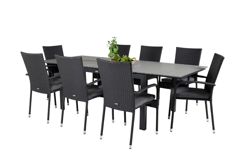 Levels Förlängningsbar Matgrupp Utomhus 160-240cm + 8 Anna Stolar - Vit/Grå - Utemöbler & utemiljö - Utegrupp - Matgrupp utomhus