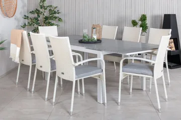 Levels Förlängningsbar Matgrupp Utomhus 160-240cm + 8 Anna Stolar - Vit/Grå - Utemöbler & utemiljö - Utegrupp - Matgrupp utomhus