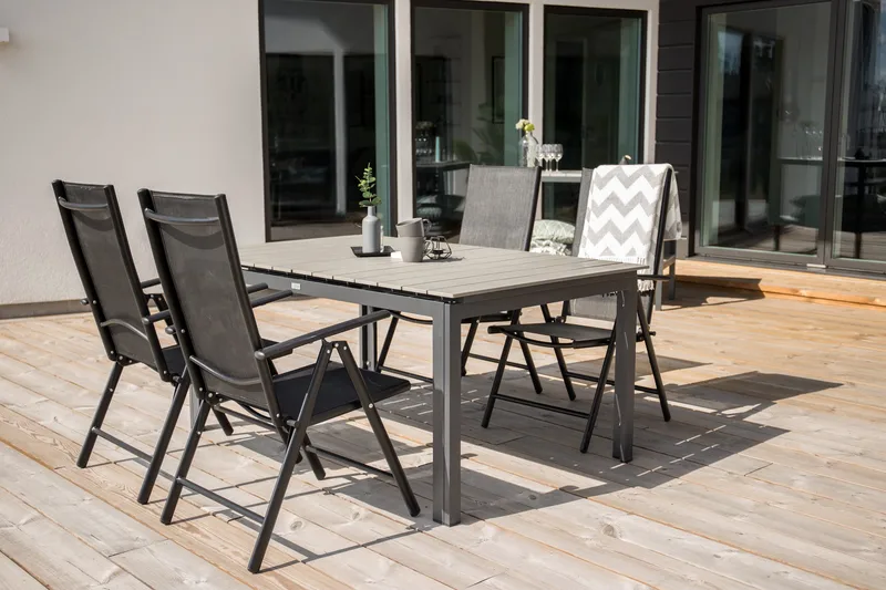 Levels F örlängningsbar Matgrupp Utomhus 160cm + 4 Break Stolar - Svart/Grå - Utemöbler & utemiljö - Utegrupp - Matgrupp utomhus