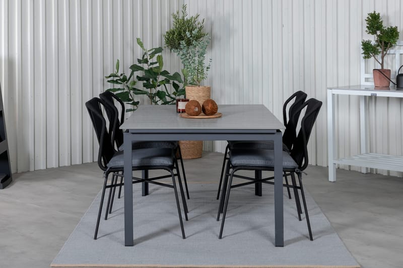 Levels Förlängningsbar Matgrupp Utomhus 160cm + 4 Julian Stolar - Grå/Svart - Utemöbler & utemiljö - Utegrupp - Matgrupp utomhus