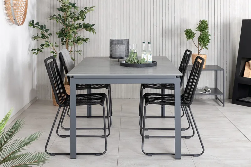 Levels Förlängningsbar Matgrupp Utomhus 160cm + 4 Lindos Stolar - Svart/Grå - Utemöbler & utemiljö - Utegrupp - Matgrupp utomhus