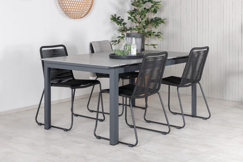 Levels Förlängningsbar Matgrupp Utomhus 160cm + 4 Lindos Stolar - Svart/Grå - Utemöbler & utemiljö - Utegrupp - Matgrupp utomhus