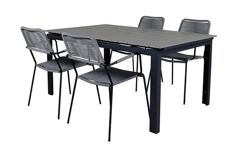 Levels Förlängningsbar Matgrupp Utomhus 160cm + 4 Lindos Stolar - Svart/Grå - Utemöbler & utemiljö - Utegrupp - Matgrupp utomhus
