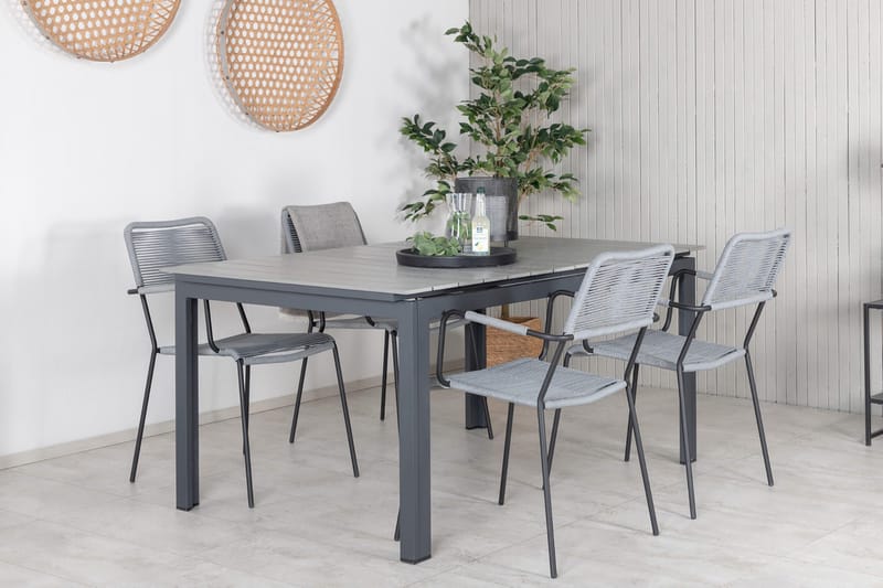 Levels Förlängningsbar Matgrupp Utomhus 160cm + 4 Lindos Stolar - Svart/Grå - Utemöbler & utemiljö - Utegrupp - Matgrupp utomhus