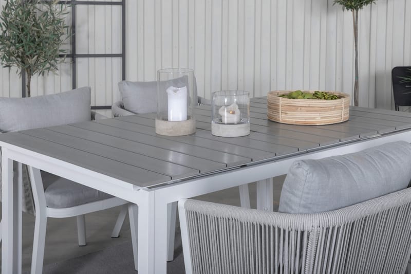 Levels Förlängningsbar Matgrupp Utomhus 160cm + 4 Virya Stolar - Vit/Grå - Utemöbler & utemiljö - Utegrupp - Matgrupp utomhus