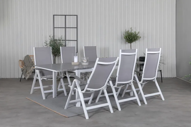 Levels Förlängningsbar Matgrupp Utomhus 160cm + 6 Albany Matstolar - Vit - Utemöbler & utemiljö - Utegrupp - Matgrupp utomhus