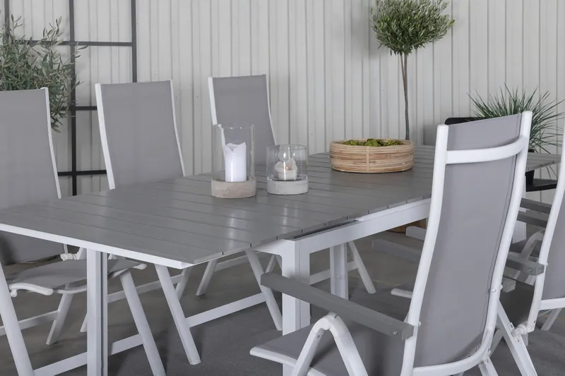 Levels Förlängningsbar Matgrupp Utomhus 160cm + 6 Albany Matstolar - Vit - Utemöbler & utemiljö - Utegrupp - Matgrupp utomhus
