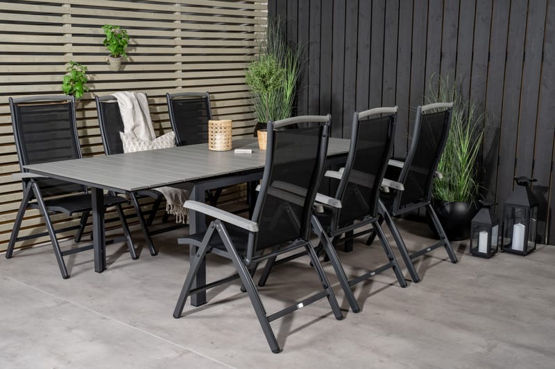 Levels Förlängningsbar Matgrupp Utomhus 160cm + 6 Albany Stolar - Svart/Grå - Utemöbler & utemiljö - Utegrupp - Matgrupp utomhus