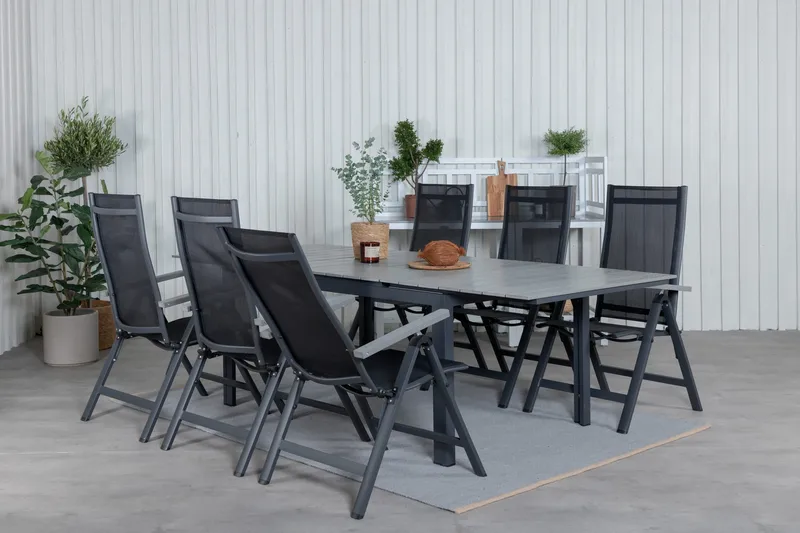 Levels Förlängningsbar Matgrupp Utomhus 160cm + 6 Albany Stolar - Svart/Grå - Utemöbler & utemiljö - Utegrupp - Matgrupp utomhus
