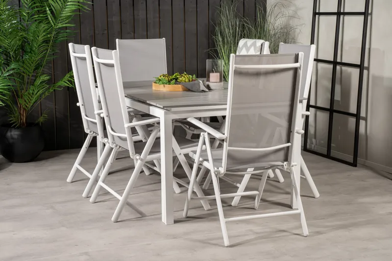 Levels Förlängningsbar Matgrupp Utomhus 160cm + 6 Break Matstolar - Vit/Grå - Utemöbler & utemiljö - Utegrupp - Matgrupp utomhus