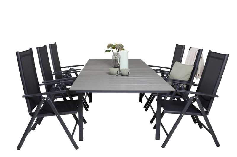 Levels Förlängningsbar Matgrupp Utomhus 160cm + 6 Break Stolar - Svart/Grå - Utemöbler & utemiljö - Utegrupp - Matgrupp utomhus