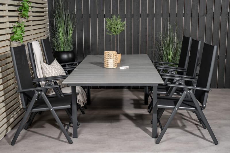 Levels Förlängningsbar Matgrupp Utomhus 160cm + 6 Break Stolar - Svart/Grå - Utemöbler & utemiljö - Utegrupp - Matgrupp utomhus