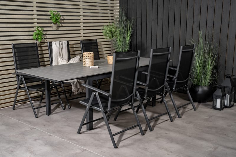 Levels Förlängningsbar Matgrupp Utomhus 160cm + 6 Break Stolar - Svart/Grå - Utemöbler & utemiljö - Utegrupp - Matgrupp utomhus