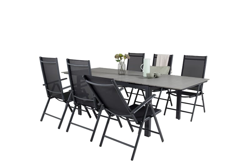 Levels Förlängningsbar Matgrupp Utomhus 160cm + 6 Break Stolar - Svart/Grå - Utemöbler & utemiljö - Utegrupp - Matgrupp utomhus