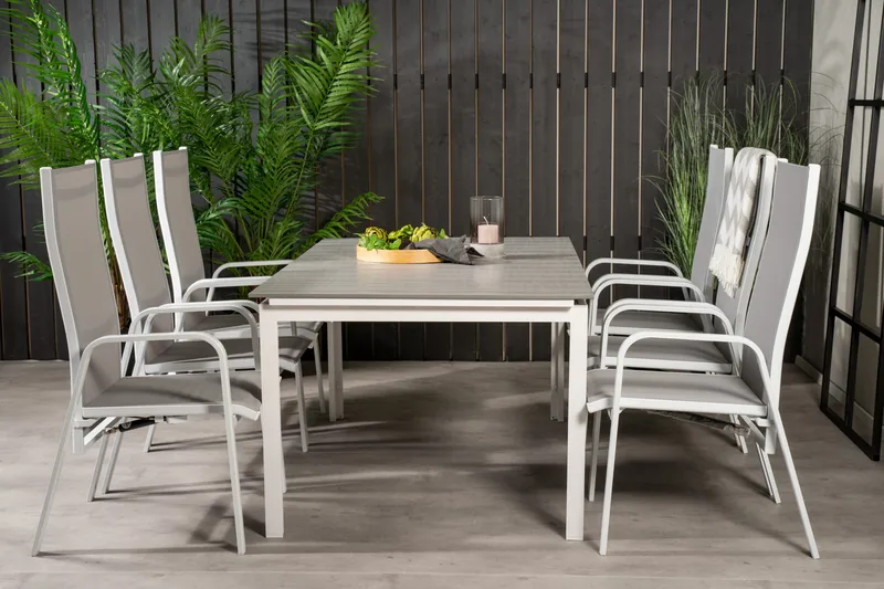 Levels Förlängningsbar Matgrupp Utomhus 160cm + 6 Copacabana Stolar, Vit